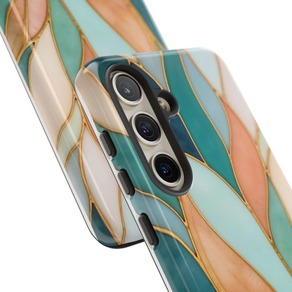 Geometric Leaves: Teal, Peach, and Gold Harmony
