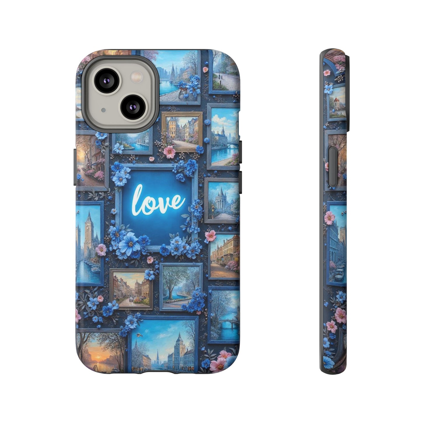 Blue Floral Love Frame Phone Case