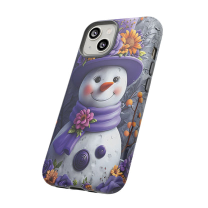 Cheerful Snowman With Colorful Floral Hat And Scarf phone case design