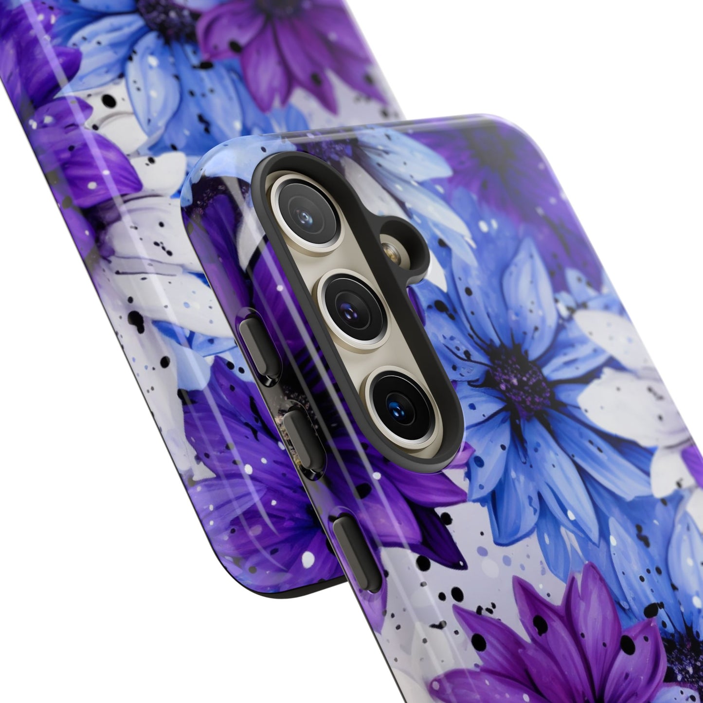 Blue & Purple Floral Splash Mobile Cover – Elegant Artistic Flowers