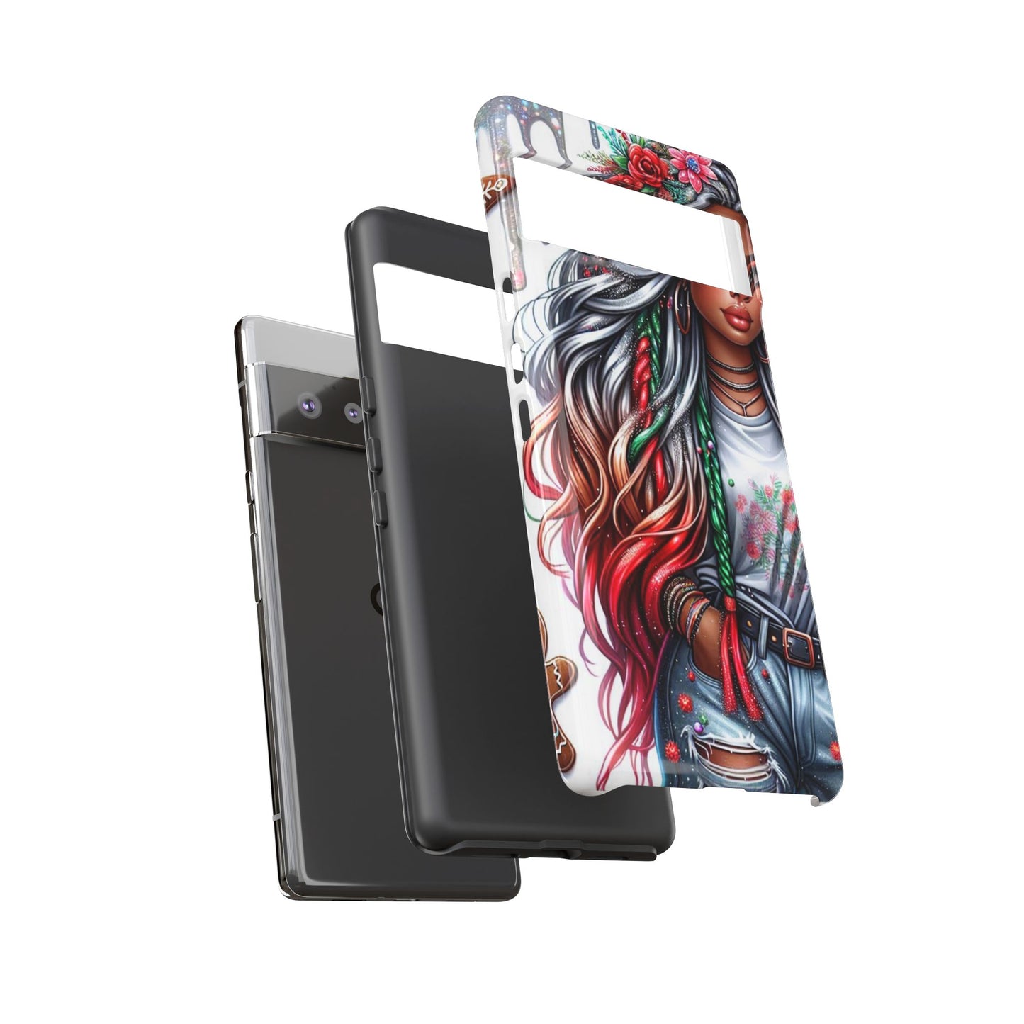 Festive Boho Queen – Holiday Glow & Candy Cane Braids Mobile Cover