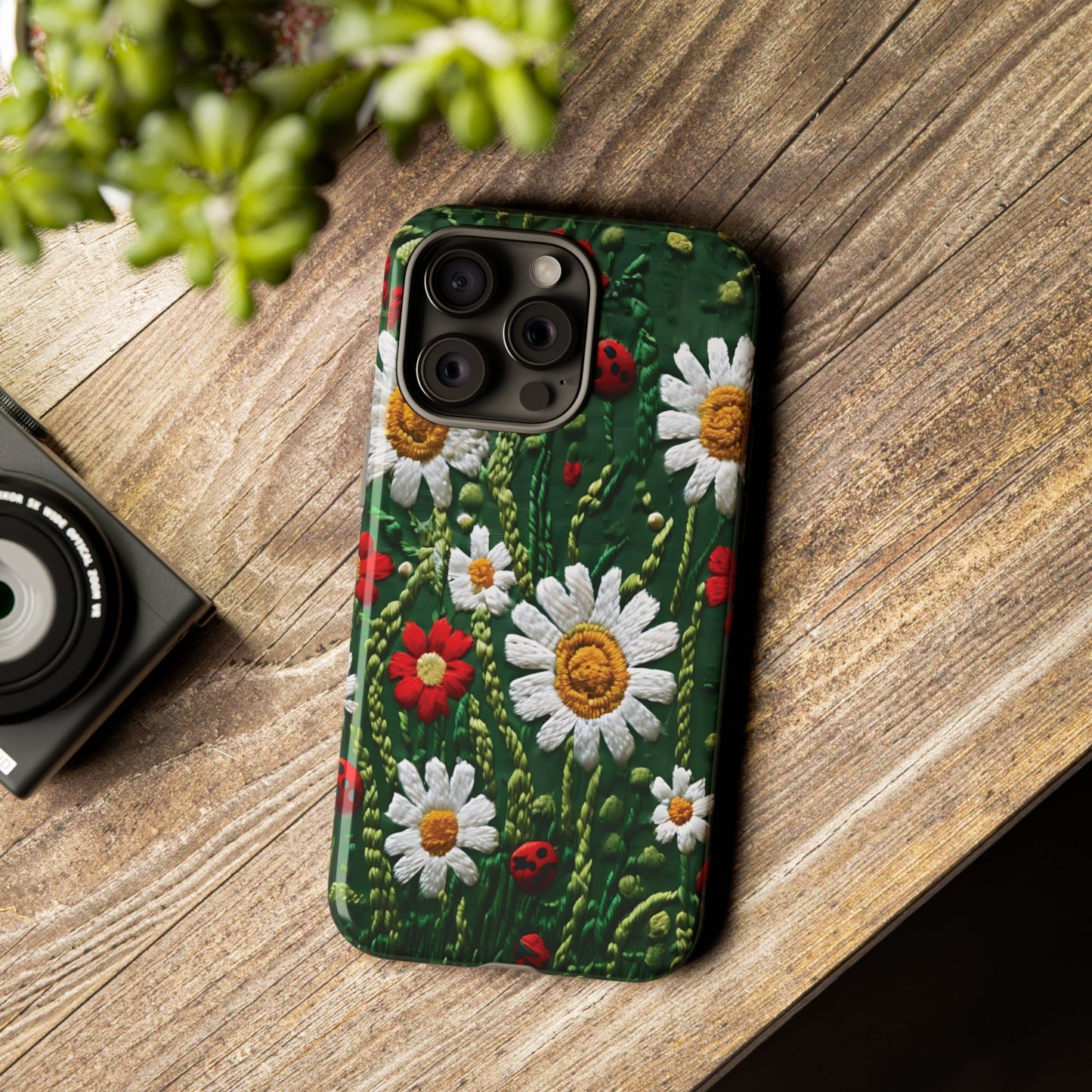 Knitted Pattern With Diamonds And Festive Motifs On Navy phone case design.