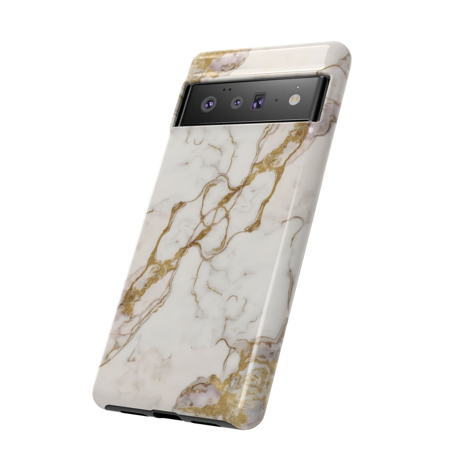 Elegant White and Gold Marble Case Design