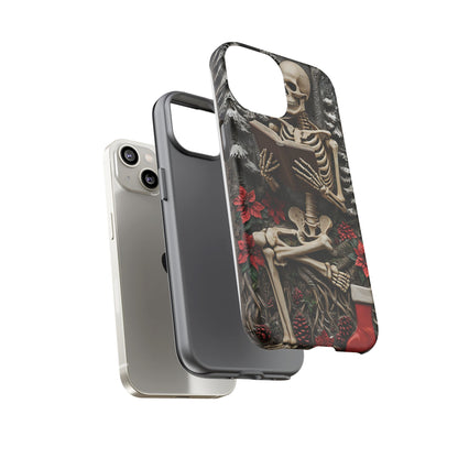 Surreal Relief Sculpture of Skeleton Reading Amidst Festive Decor phone case design