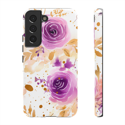 Purple Bloom Watercolor Mobile Case – Artistic Elegance in Gold & Lilac