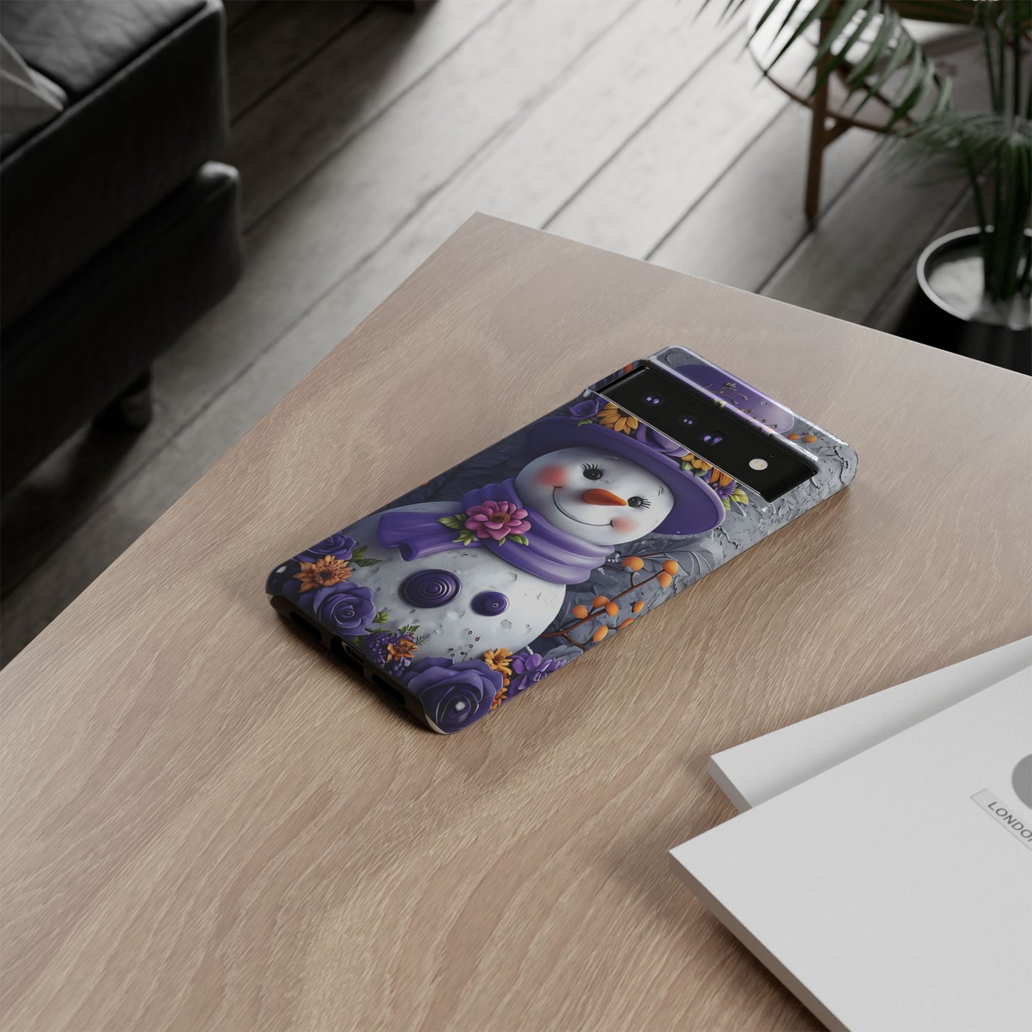 Cheerful Snowman With Colorful Floral Hat And Scarf phone case design