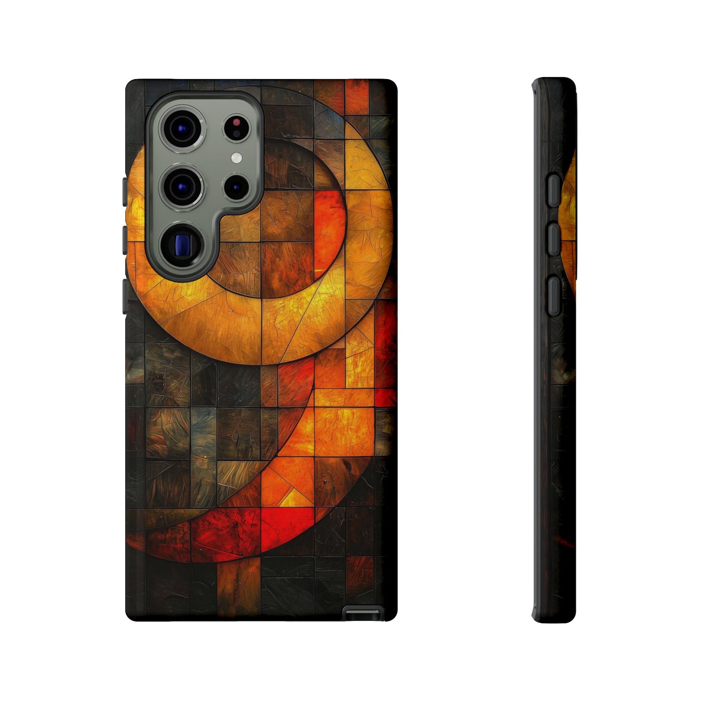 Inferno Spiral – Geometric Stained Glass Art Phone Case for iPhone, Samsung & Pixel