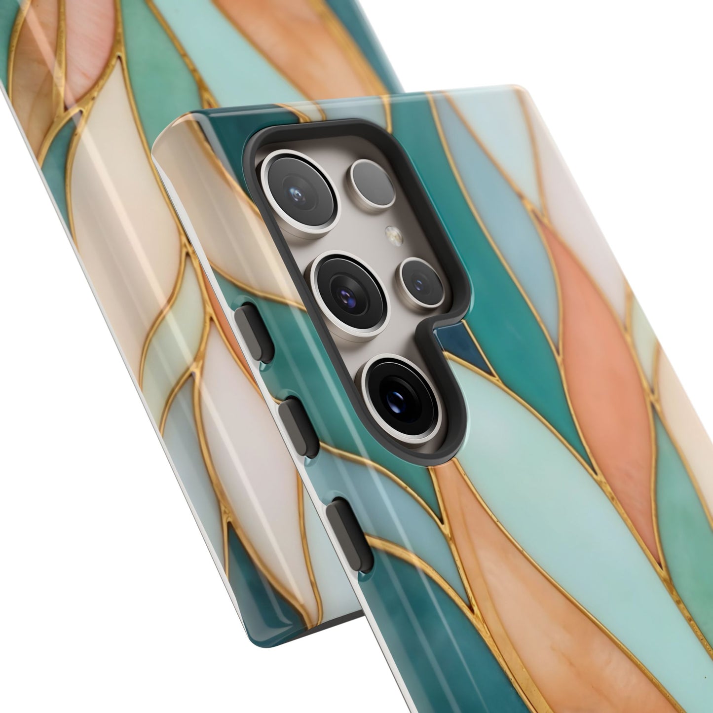 Geometric Leaves: Teal, Peach, and Gold Harmony