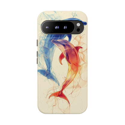 Elemental Dolphins: Fire & Water Fusion Phone Case for iPhone, Samsung & Pixel