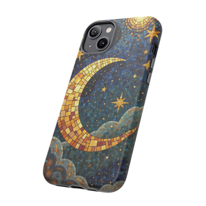 Golden Crescent: Mosaic Moon and Starry Night