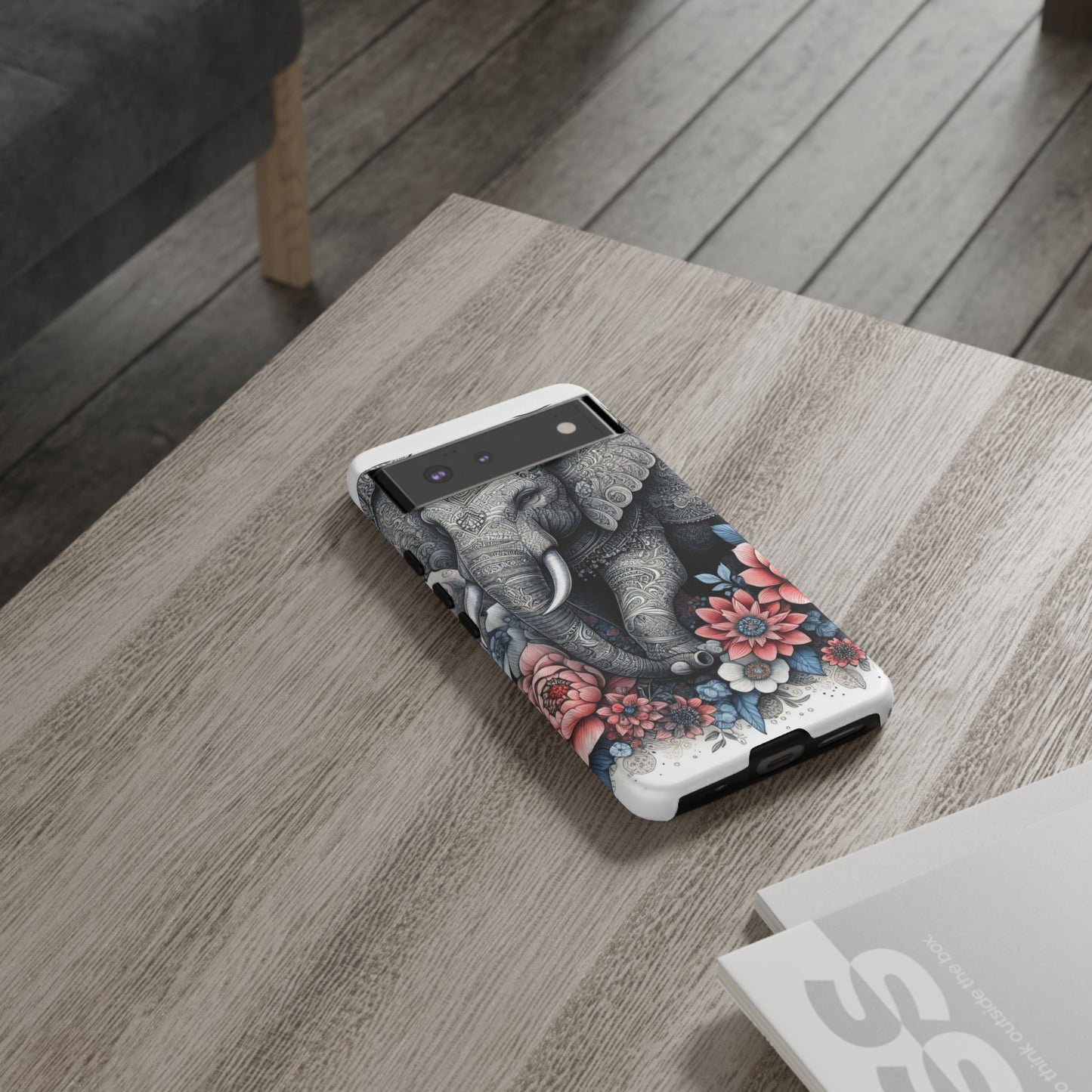 Mandala Elephant Mobile Cover – Elegant Black & White Floral Art