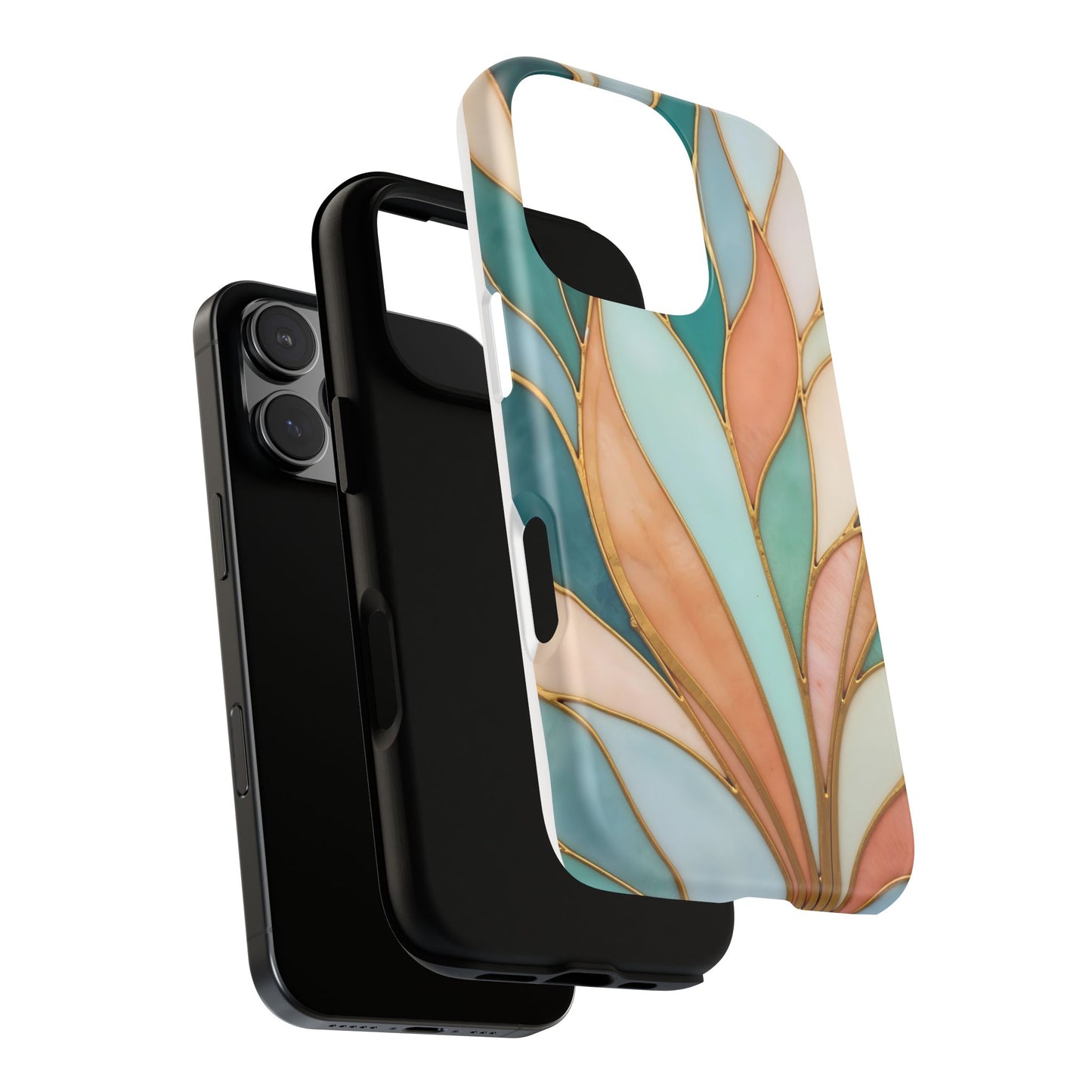 Geometric Leaves: Teal, Peach, and Gold Harmony