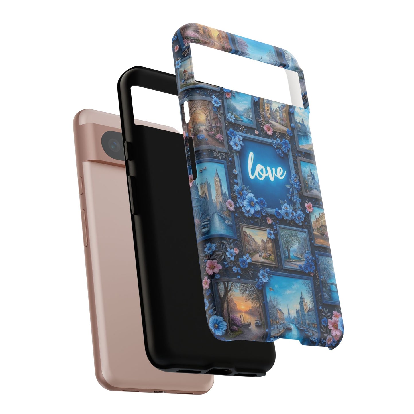 Blue Floral Love Frame Phone Case