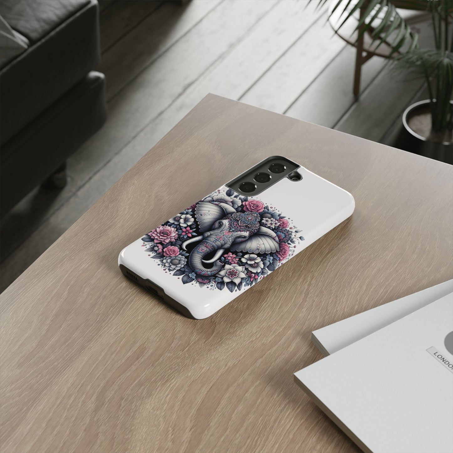 Ornate Floral Elephant Mobile Cover – Elegant Bohemian Art
