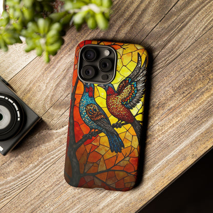 Vibrant Hummingbirds with Stained Glass Charm