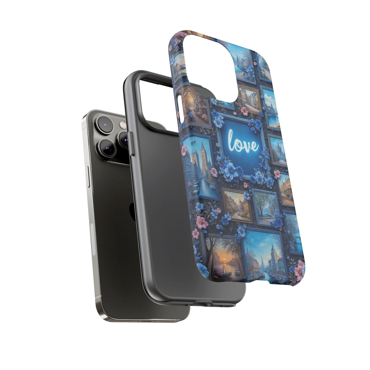 Blue Floral Love Frame Phone Case