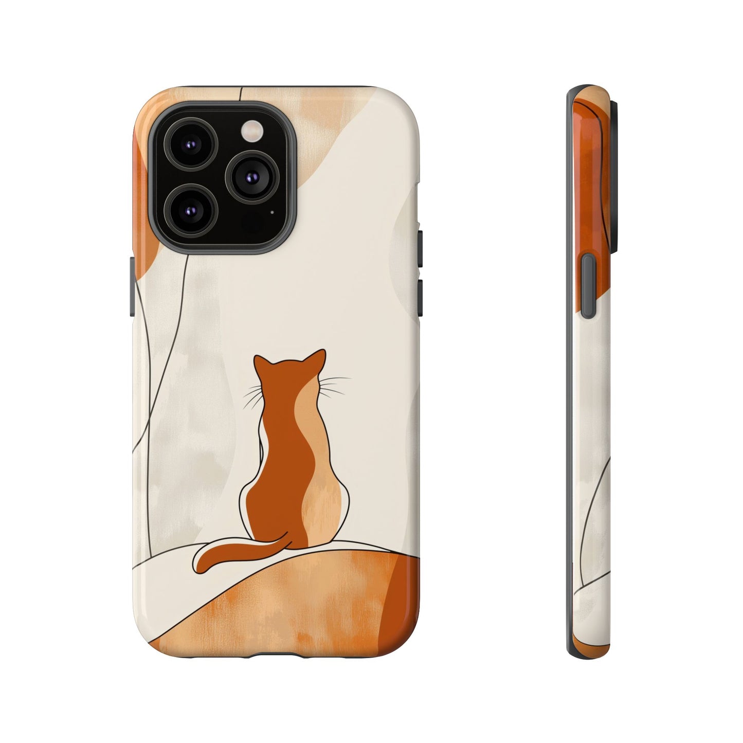 Contemplative Cat: Minimalist Sunset Phone Case for iPhone, Samsung & Pixel