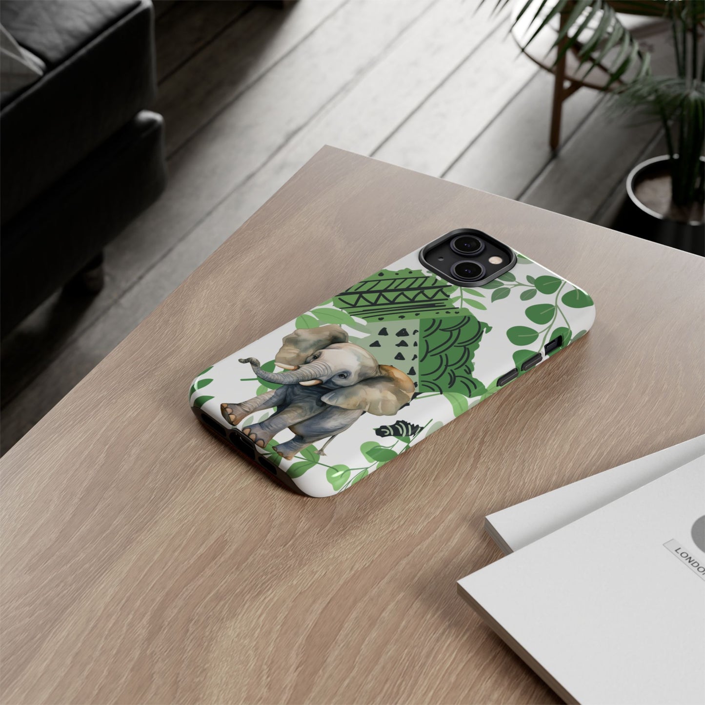 Playful Baby Elephant Mobile Cover – Tropical Boho Art