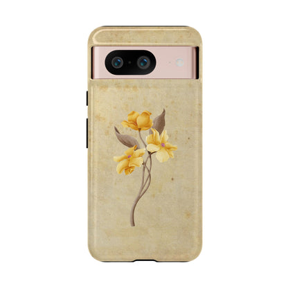 Minimal Vintage Floral Phone Case – Yellow Flower on Beige | iPhone, Samsung & Pixel