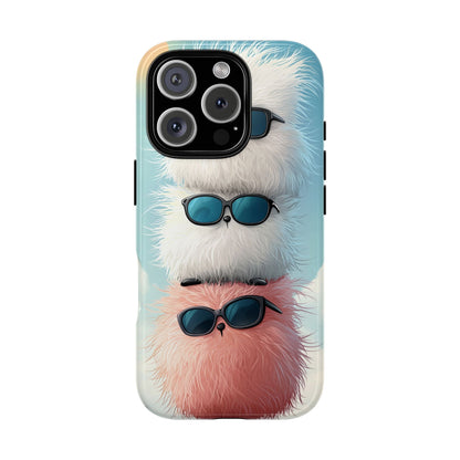 Fluffy Stack Anime Phone Case – Cute Kawaii Furry Creatures with Sunglasses, iPhone, Samsung & Google Pixel Case