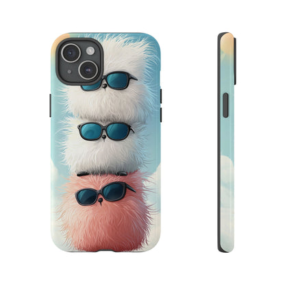 Fluffy Stack Anime Phone Case – Cute Kawaii Furry Creatures with Sunglasses, iPhone, Samsung & Google Pixel Case
