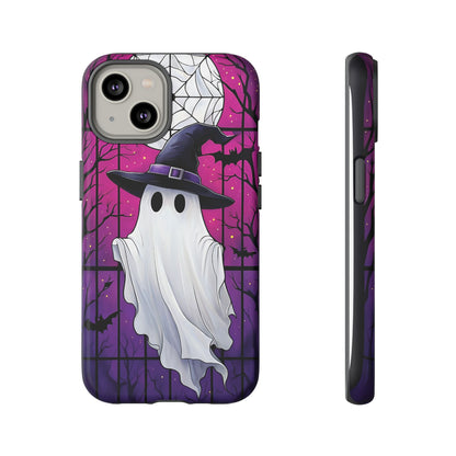 Stylized Halloween Illustration of a Ghost in Stained Glass  phone case design.