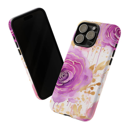 Elegant Purple-Gold Watercolor Rose Mobile Case