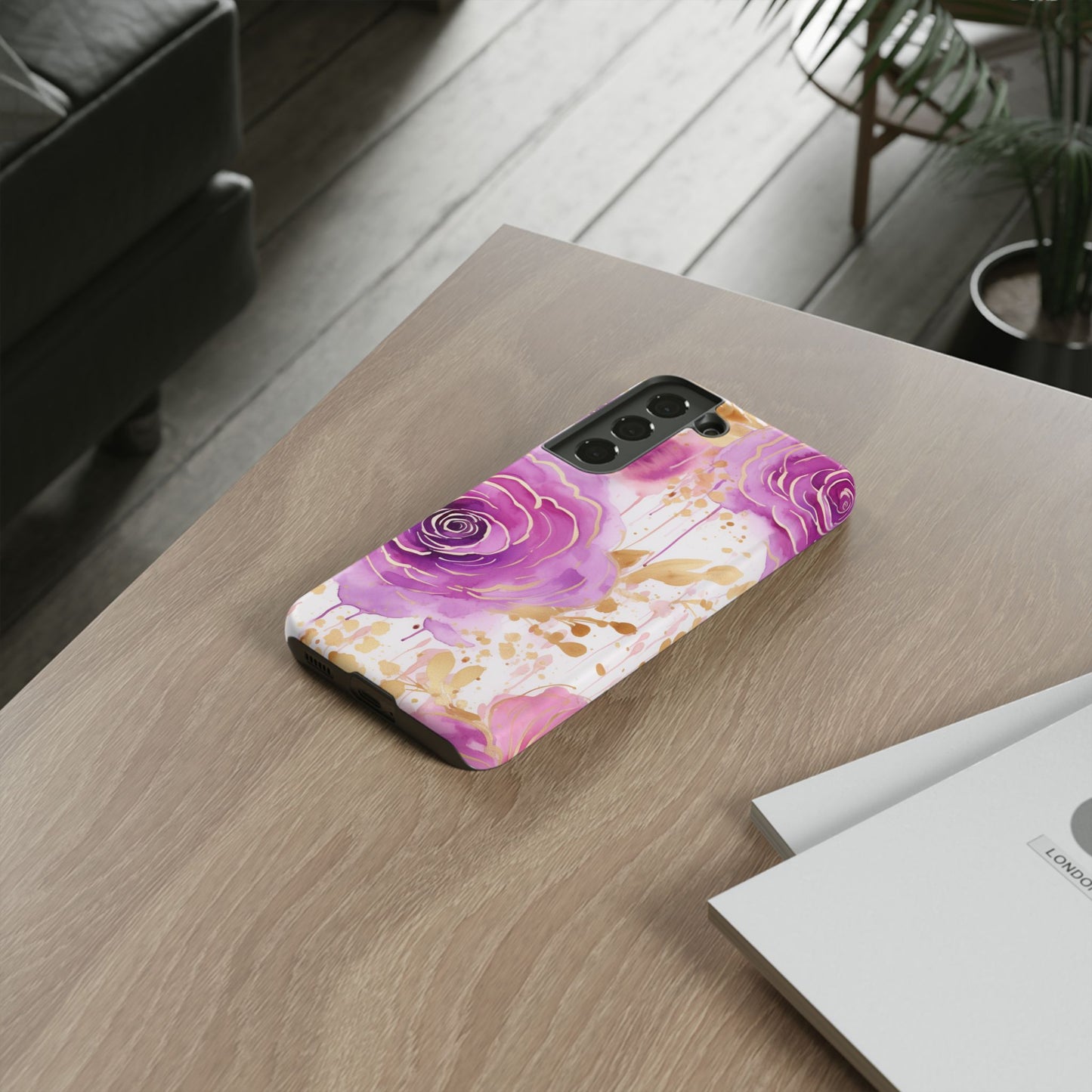 Elegant Purple-Gold Watercolor Rose Mobile Case