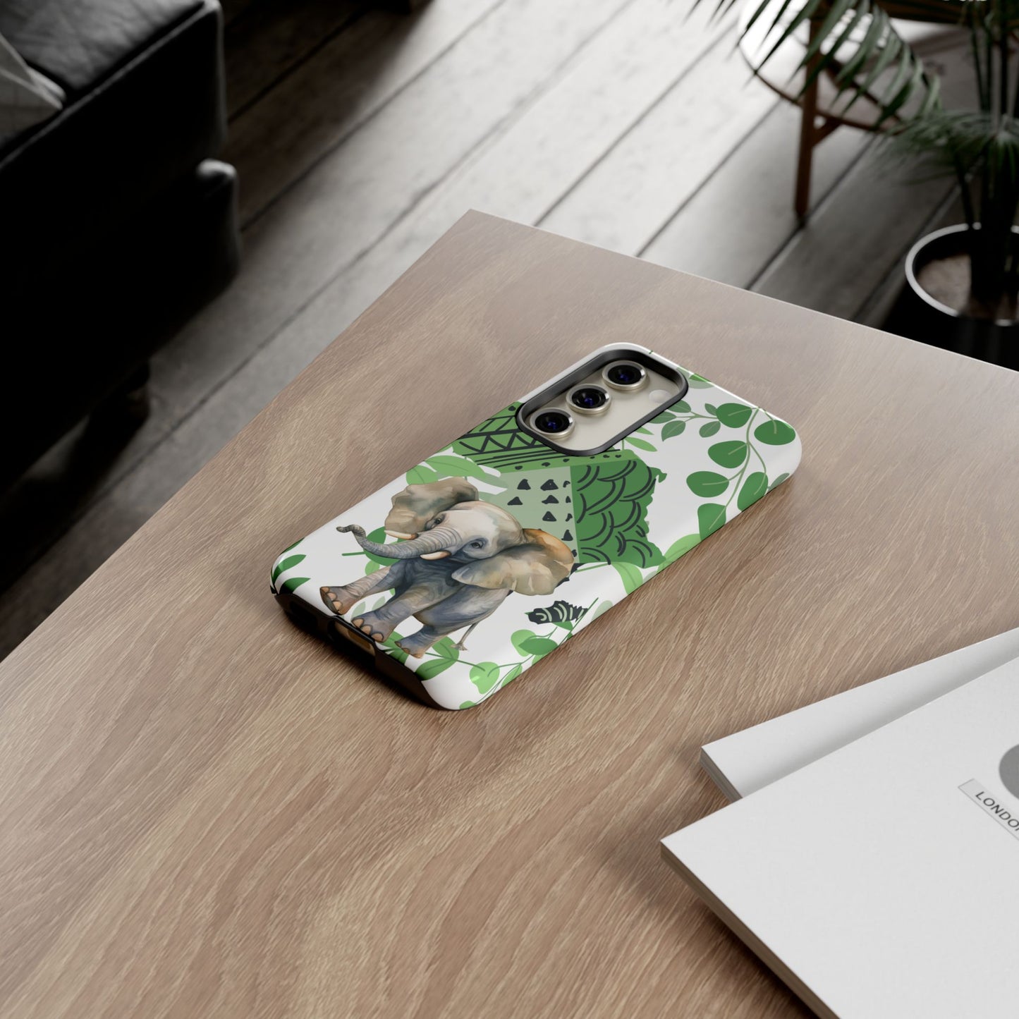 Playful Baby Elephant Mobile Cover – Tropical Boho Art