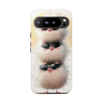 Fluffy Stack Anime Phone Case – Cute Furry Creatures with Sunglasses, Kawaii Aesthetic Design for iPhone, Samsung & Google Pixel