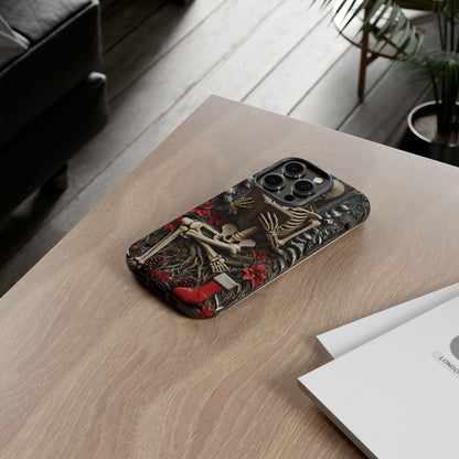 Surreal Relief Sculpture of Skeleton Reading Amidst Festive Decor phone case design