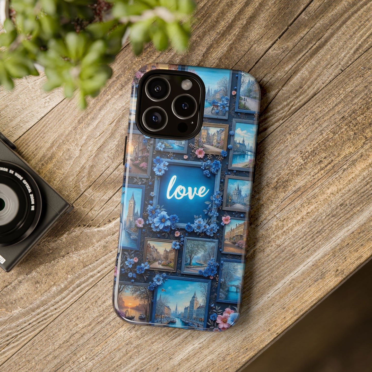 Blue Floral Love Frame Phone Case