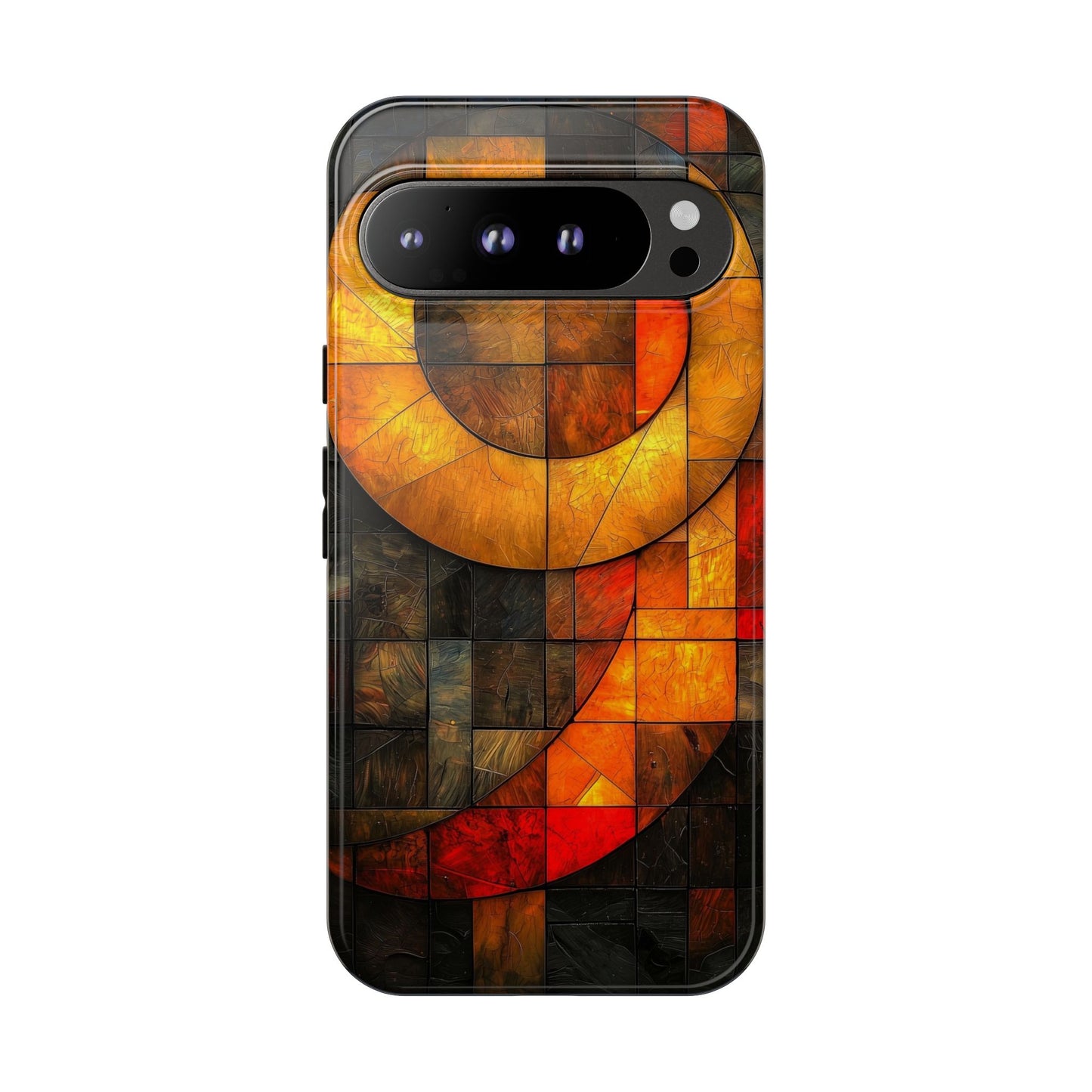 Inferno Spiral – Geometric Stained Glass Art Phone Case for iPhone, Samsung & Pixel