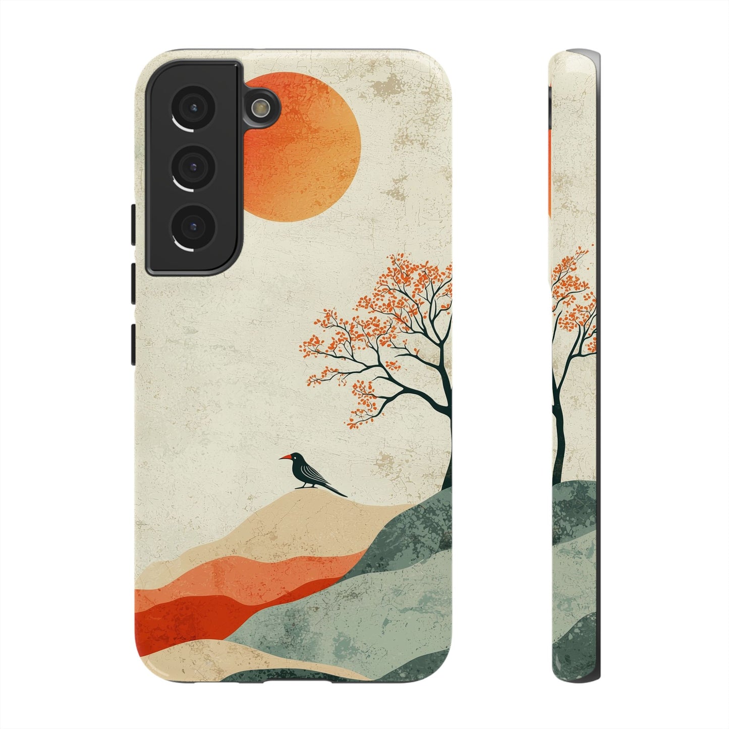 Crimson Solitude: A Minimalist Landscape Phone Case for iPhone, Samsung & Pixel