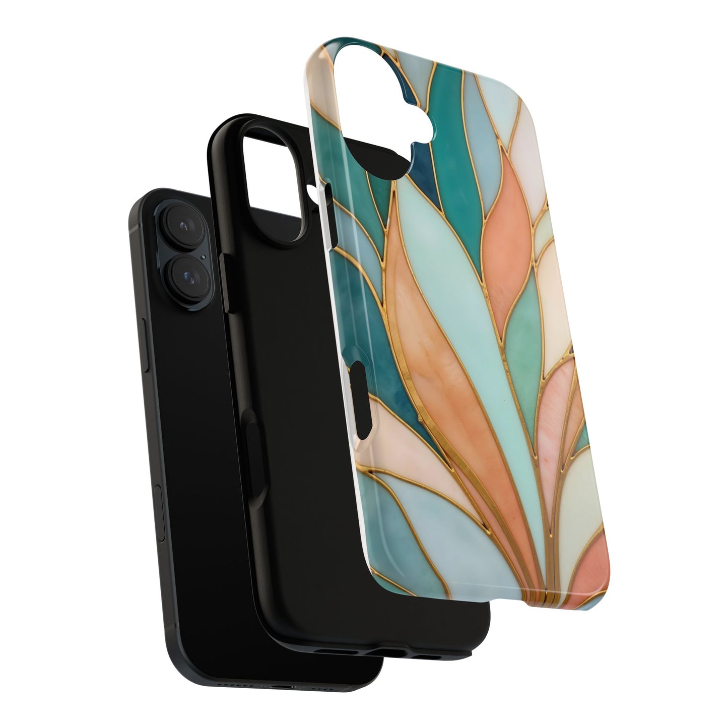 Geometric Leaves: Teal, Peach, and Gold Harmony