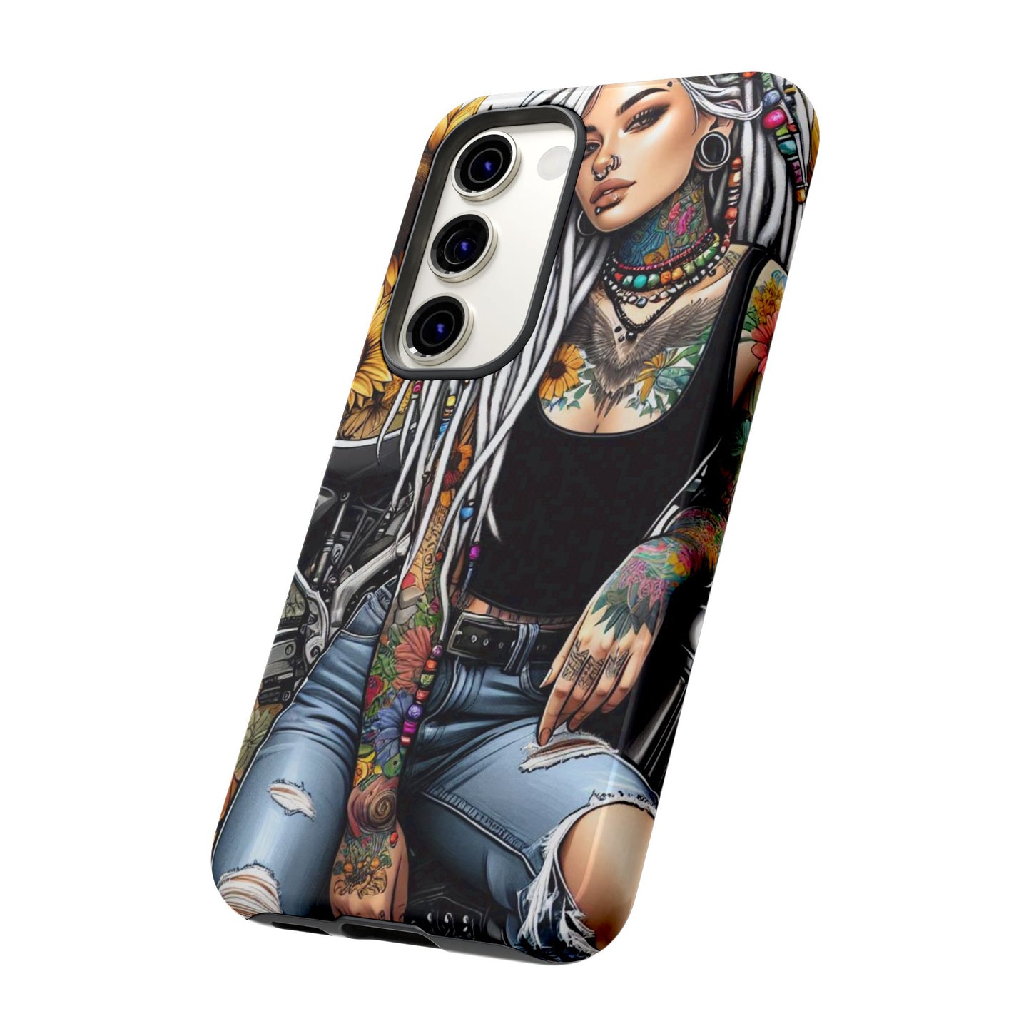 Sunflower Biker Queen – Bohemian Tattooed Rebel Mobile Cover