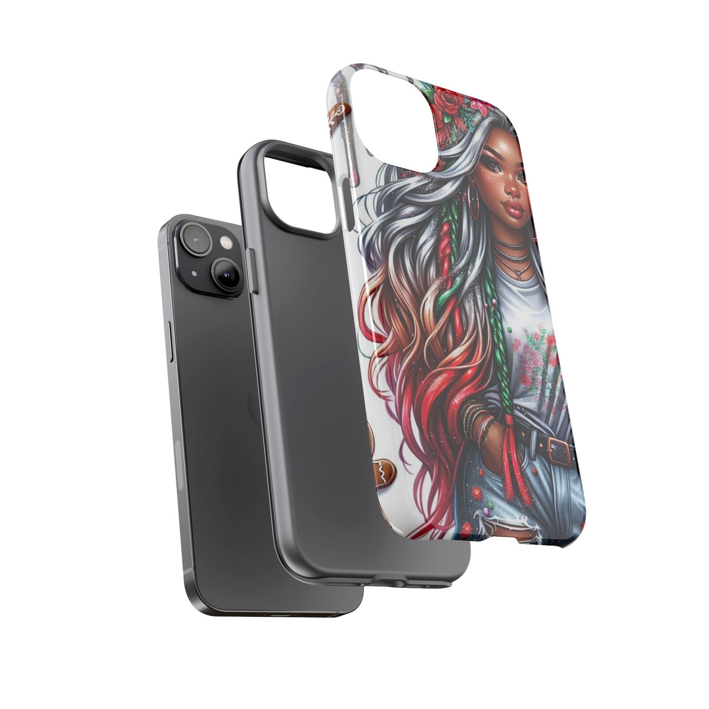Festive Boho Queen – Holiday Glow & Candy Cane Braids Mobile Cover