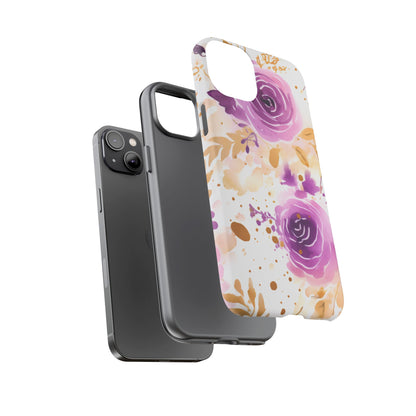 Purple Bloom Watercolor Mobile Case – Artistic Elegance in Gold & Lilac