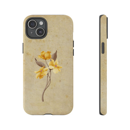 Minimal Vintage Floral Phone Case – Yellow Flower on Beige | iPhone, Samsung & Pixel