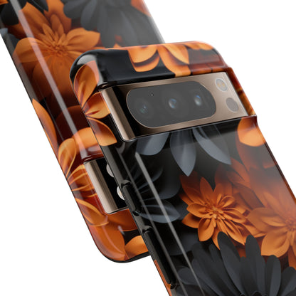 Orange & Black 3D Floral Mobile Case