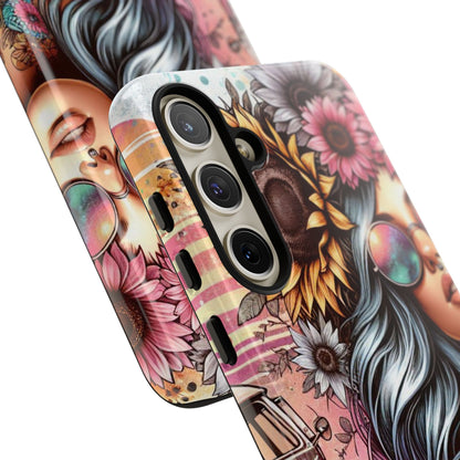 Retro Boho Wanderer – Sunflower Hippie Van Mobile Cover
