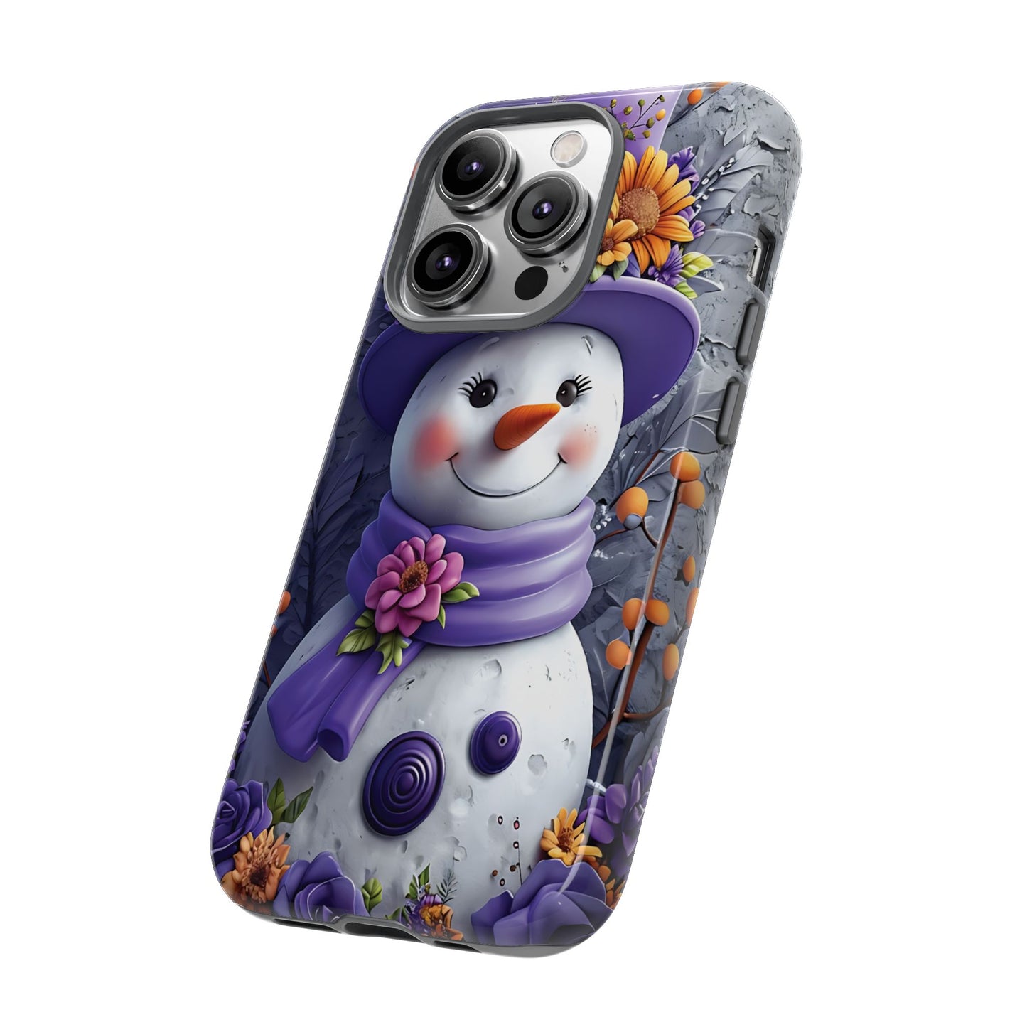 Cheerful Snowman With Colorful Floral Hat And Scarf phone case design