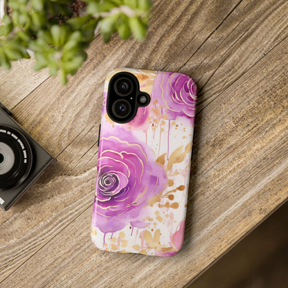 Elegant Purple-Gold Watercolor Rose Mobile Case