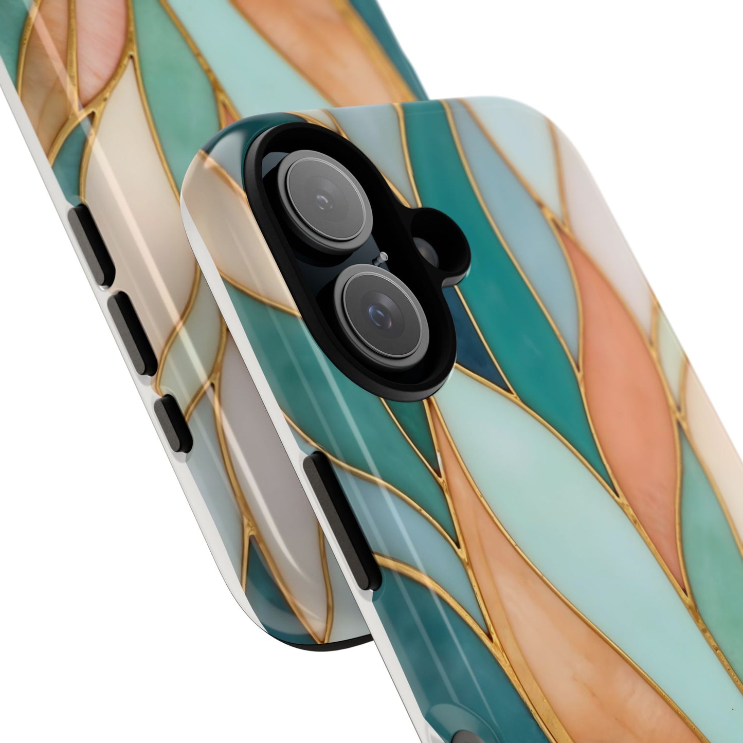 Geometric Leaves: Teal, Peach, and Gold Harmony