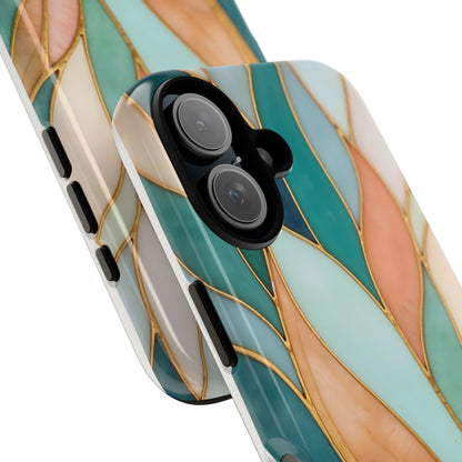 Geometric Leaves: Teal, Peach, and Gold Harmony