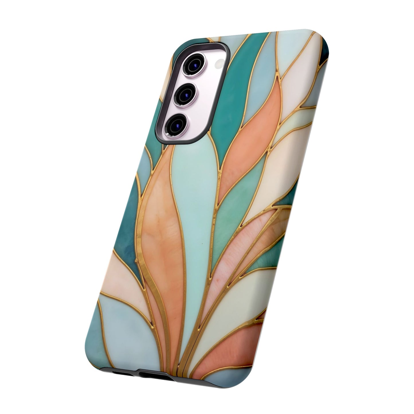 Geometric Leaves: Teal, Peach, and Gold Harmony