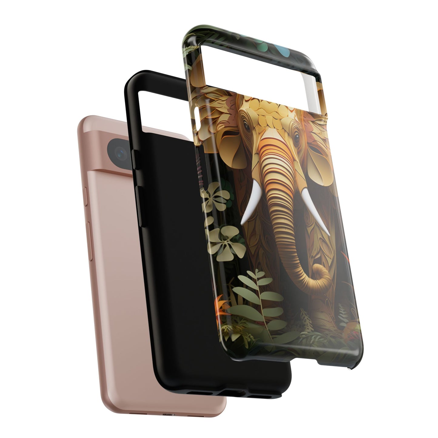 Golden Jungle Elephant Mobile Cover – Intricate Paper Art Design