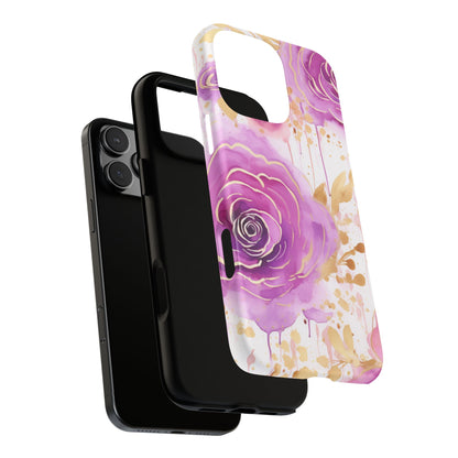 Elegant Purple-Gold Watercolor Rose Mobile Case