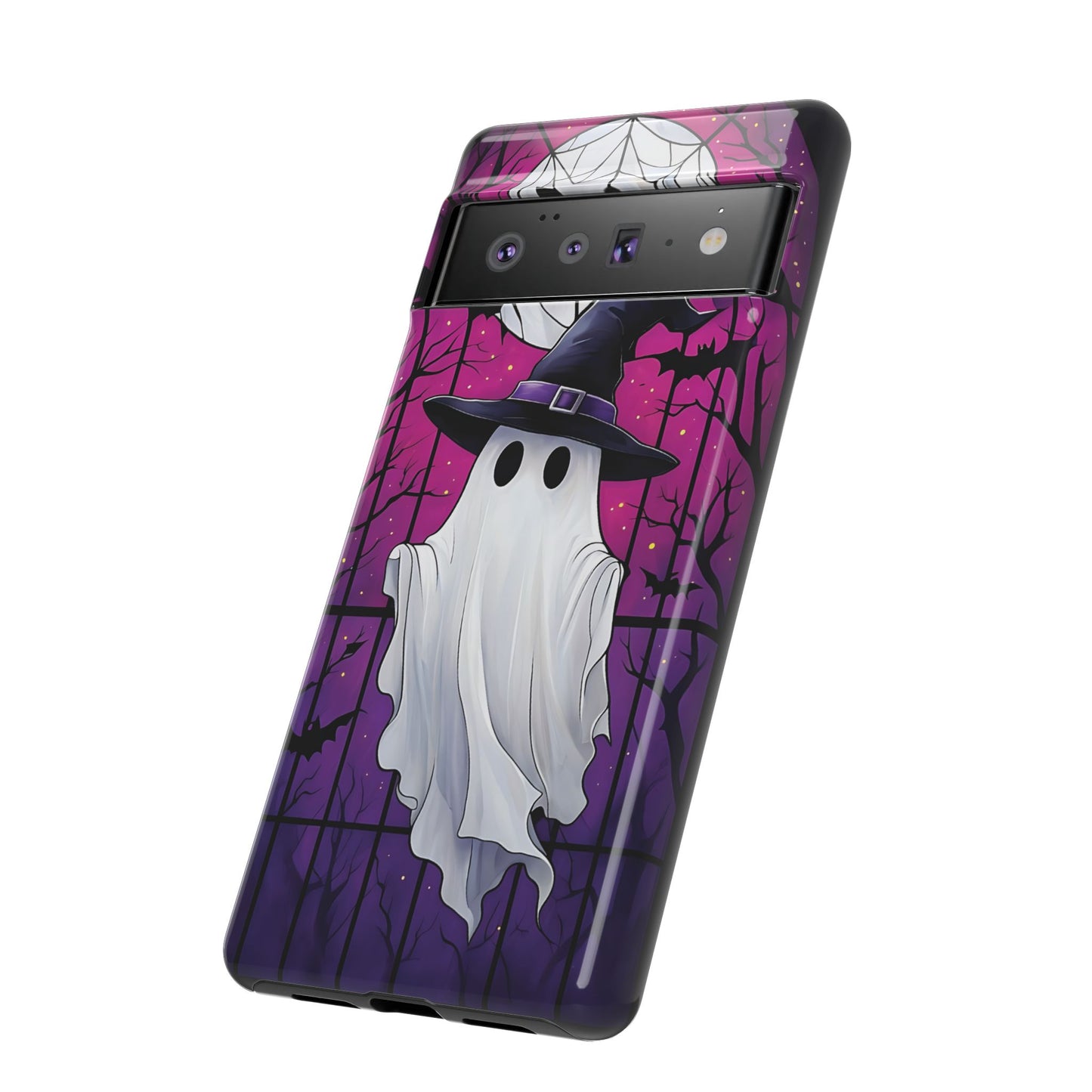 Stylized Halloween Illustration of a Ghost in Stained Glass  phone case design.