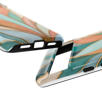 Geometric Leaves: Teal, Peach, and Gold Harmony